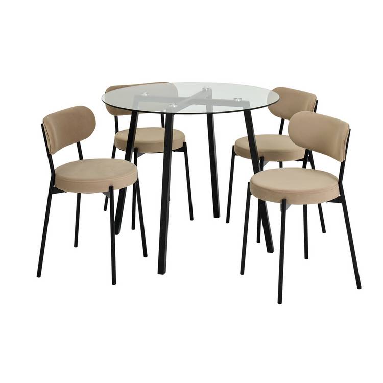 Argos Home Fyra Glass Dining Table & 4 Beige Chairs