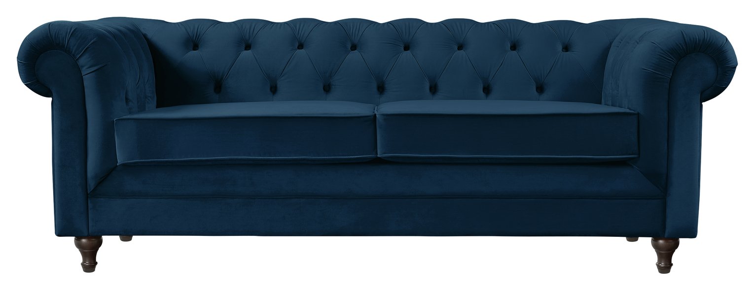 Habitat Chesterfield Velvet 3 Seater Sofa — Blue