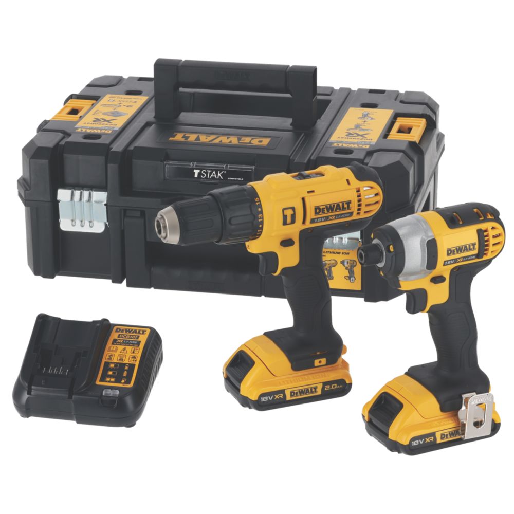 DeWalt XR 18V Combi Drill & Impact Driver Twin Pack, 2 x 2.0Ah