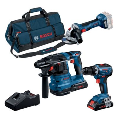 Kit 3 outils sans fil Bosch Professional 18V – GSR 18V-55, GWS 18V-7, GBH 18V-22, 2 batteries 4,0 Ah
