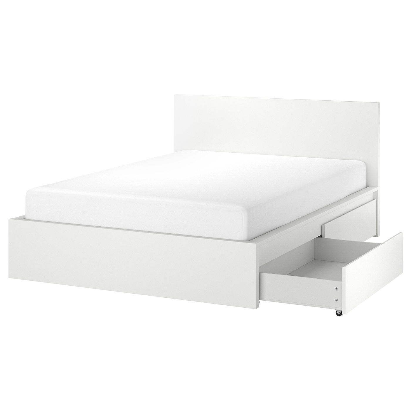 IKEA MALM — cadre de lit haut avec 4 rangements et sommier Lönset, 140x200 cm, blanc